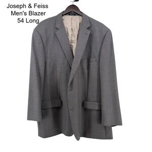 Joseph & Feiss Gold Mens Blazer 54 Long Grey Blue Houndstooth 100% Wool Classic